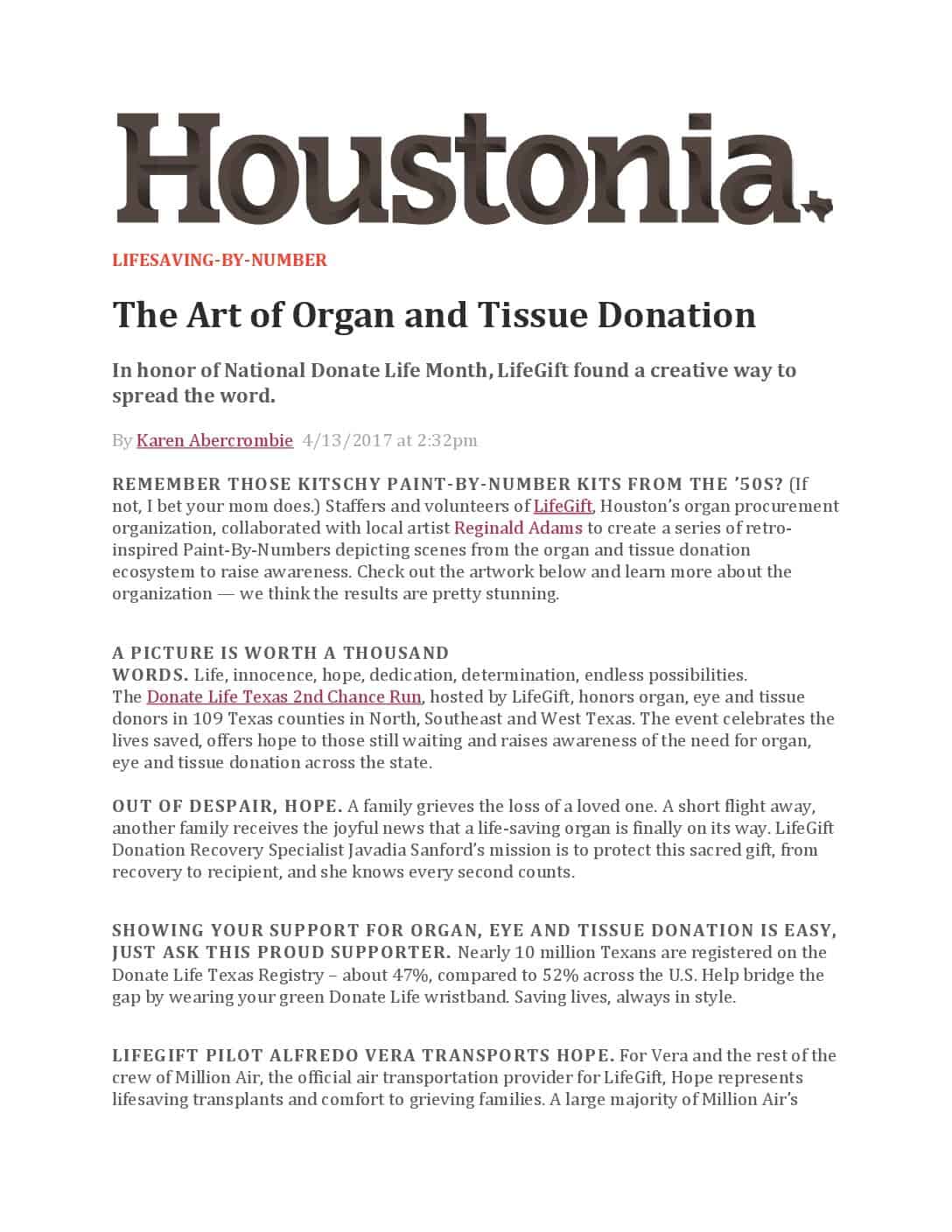 Houstonia Magazine – LifeGift
