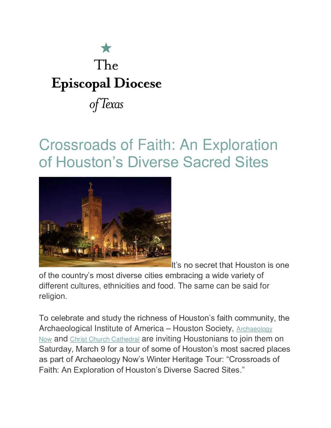 Archaeology Now – Episcopal Diocese